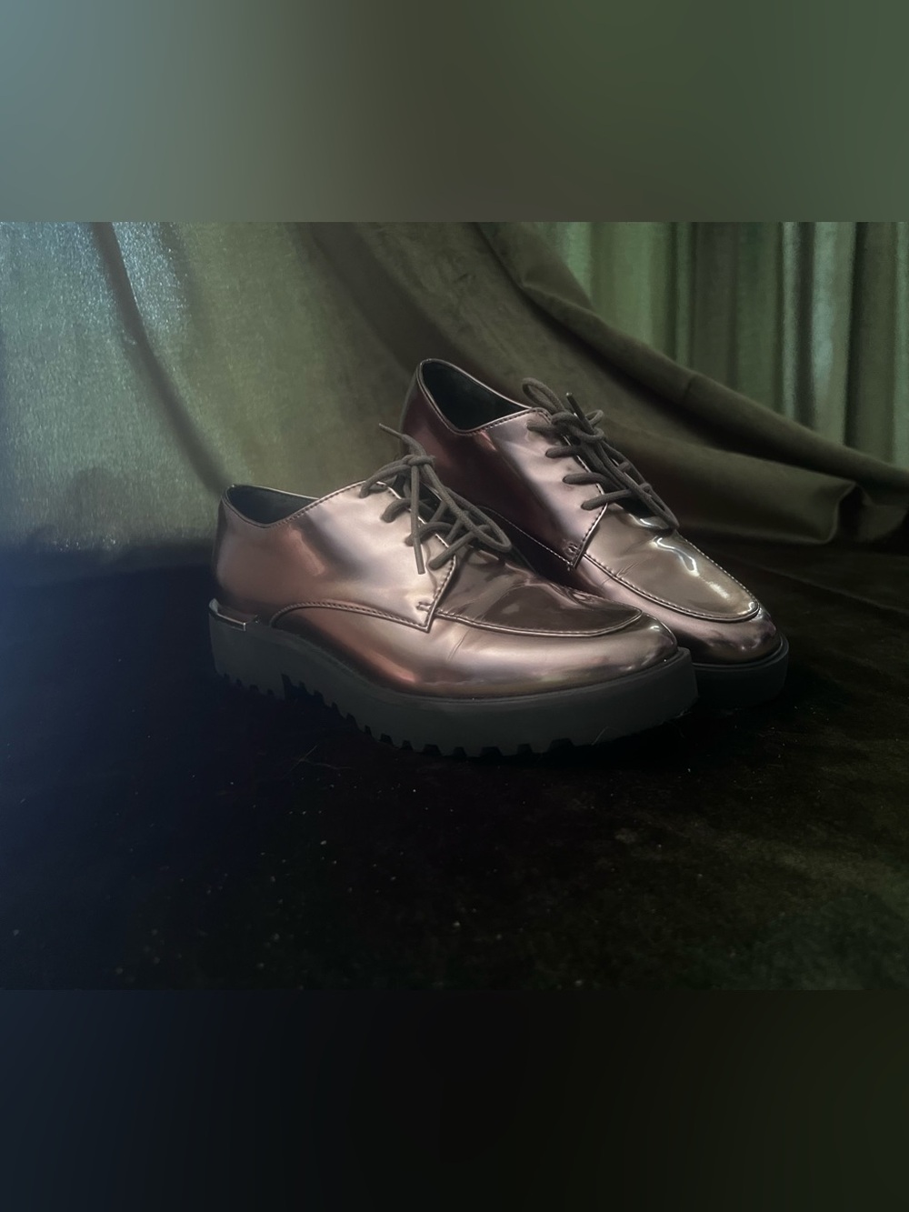 Franco Sarto Metallic Copper Lace-Up Lug Sole Oxfords